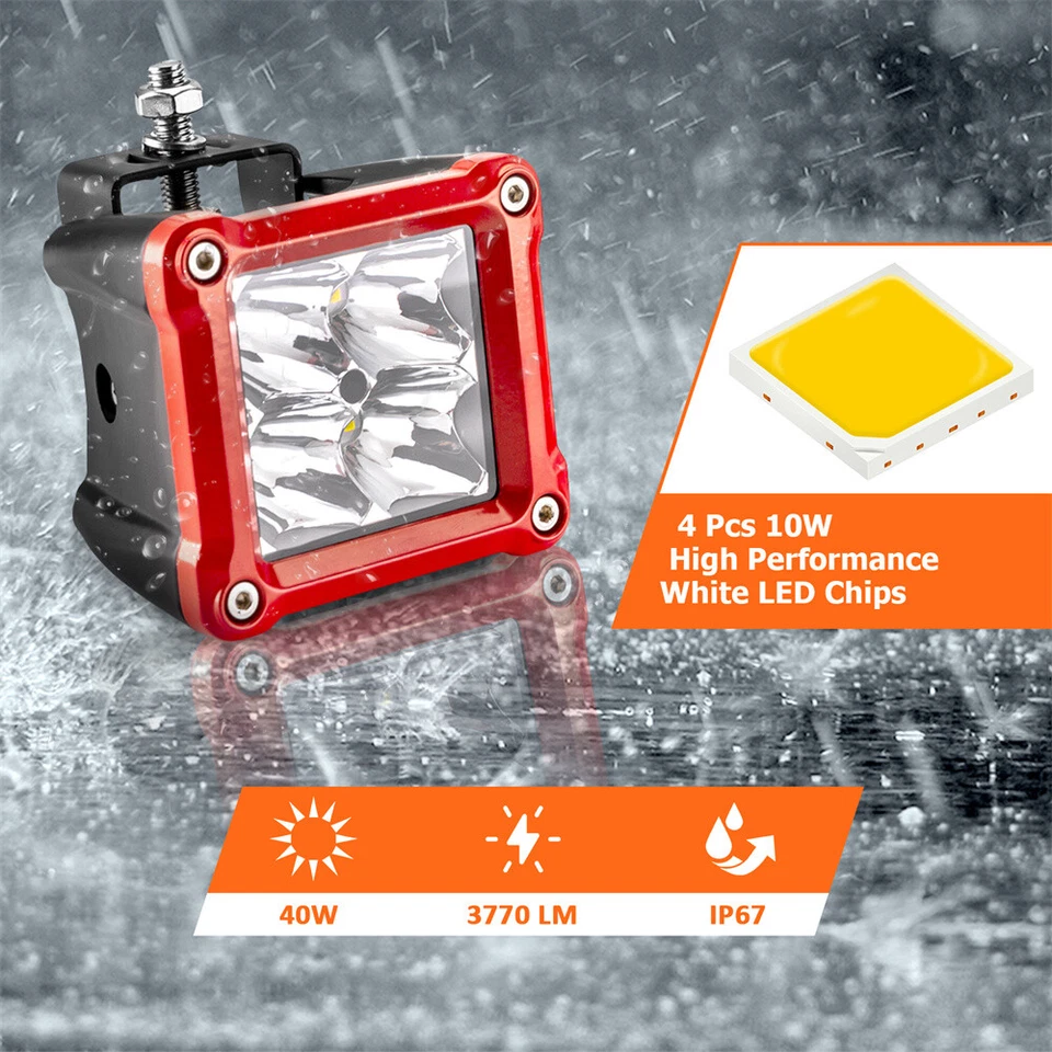 40W 3'' LED Pods (Red Shell) +Ditch Mounts+ Wire for Nissan Frontier 20005-2024 - Image 3 of 4