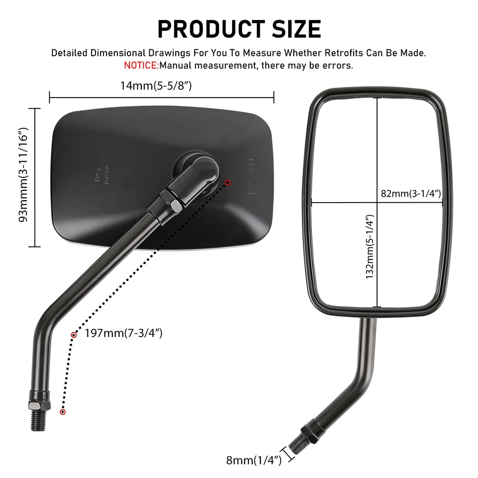 For Suzuki TU250 TU250X 10mm Motorcycle Rear View Side Mirrors Black Rectangle - Image 3 of 4