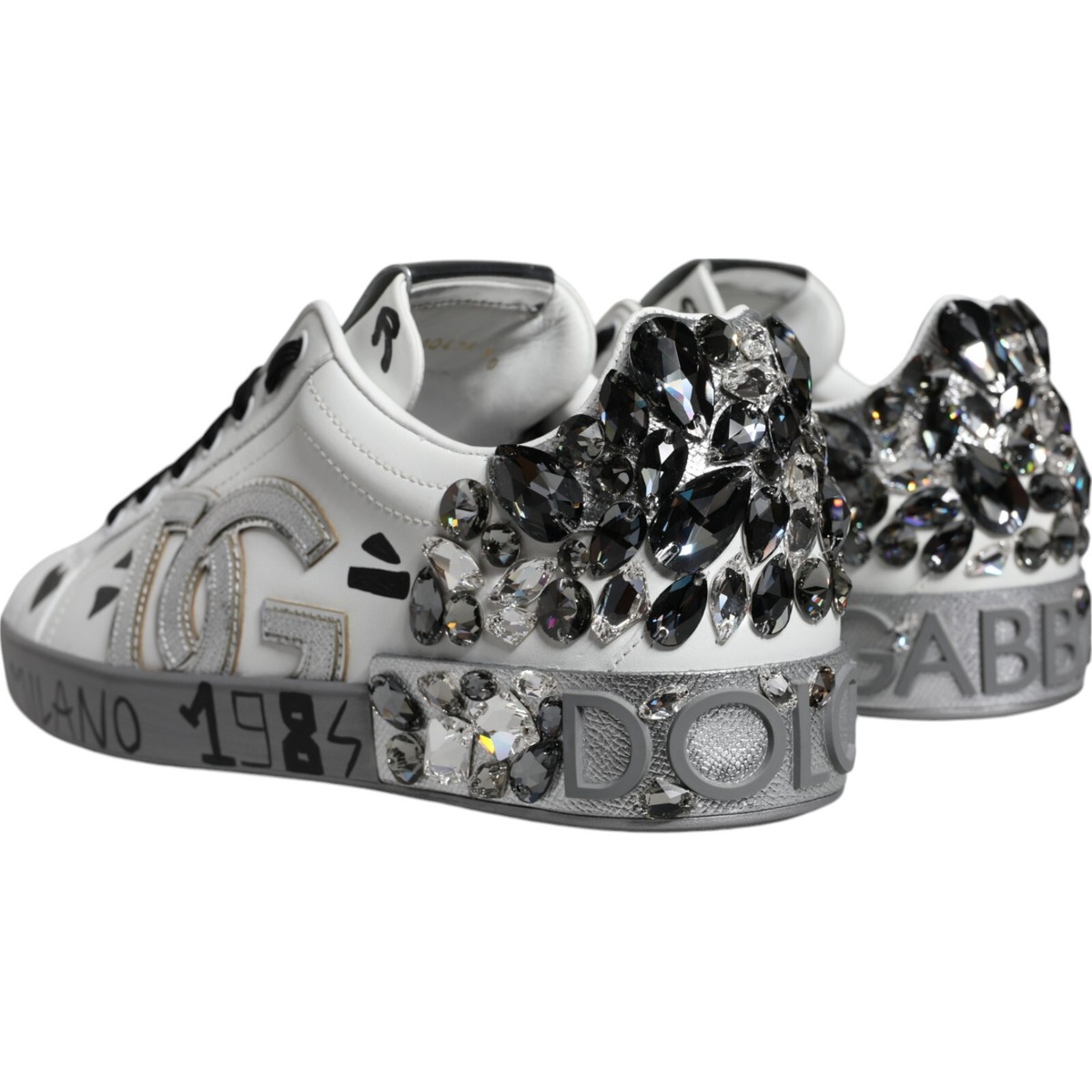 DOLCE & GABBANA Shoes White Silver Crystal Logo Portofino