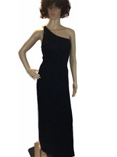 Michaelangelo Womens Long Gown Glittered Sequined One Shoulder Textured Formal