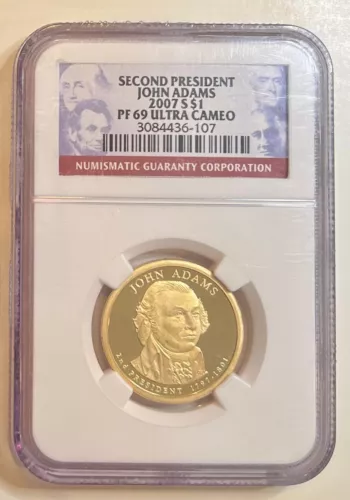 2007 S Second President John Adams Presidential $1 NGC PF 69 Ultra Cameo