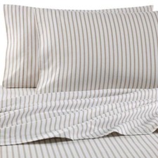 Seasons Luxury Flannel Sheet Sheets Set Twin Taupe Ticking Stripe Ivory Taupe