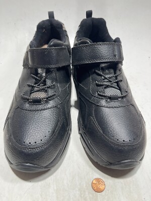 Apex A6000M Athletic StrapWalker Mens Size 10.5W Black Leather Orthotic Sneakers