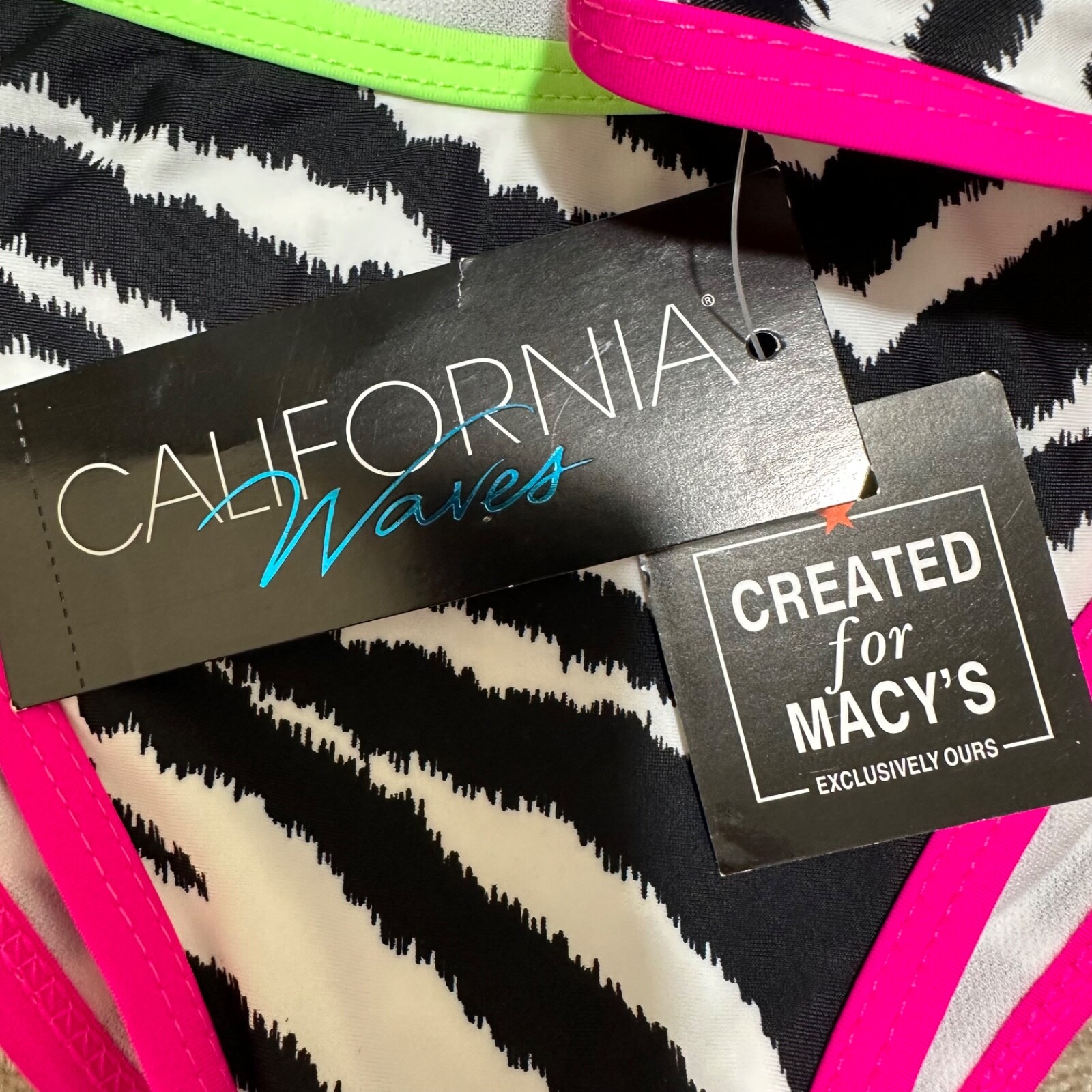 California Waves NWT Junior Size S Zebra Print Neon Trim Bikini Bottoms Swimsuit