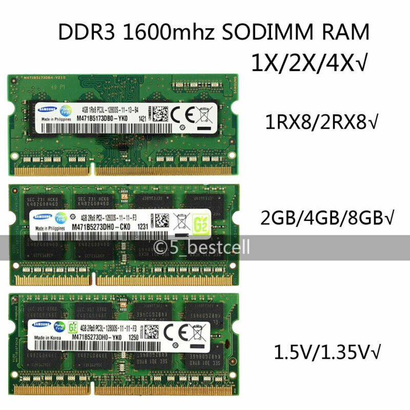 4GB 8GB 16GB DDR3 PC3-12800s 1600mhz 204pin 2Rx4 Sodimm Laptop
