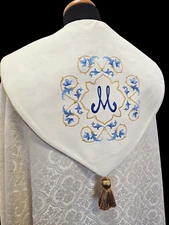 Marian white damask  Cope and matching Stole Vestment