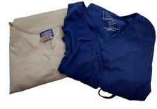 Cherokee Womens Workwear Scrub Top Size Medium Lot of 2 Tan Blue Ladies