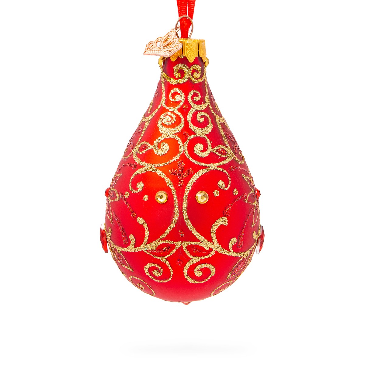 Golden Flowers on Red Glass Waterdrop Finial Christmas Ornament | eBay