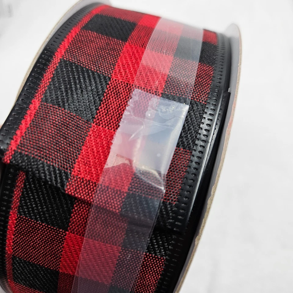 Christmas Red White Black Buffalo Check Wired Edge 2" Ribbon Lot 2 Rolls 60' New - Image 3 of 4