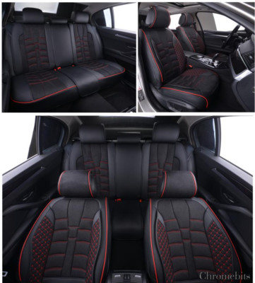 AUTONET Premium PU Leder & Stoff Schwarz Sitzbezüge Komplettset Vorne & Hinten