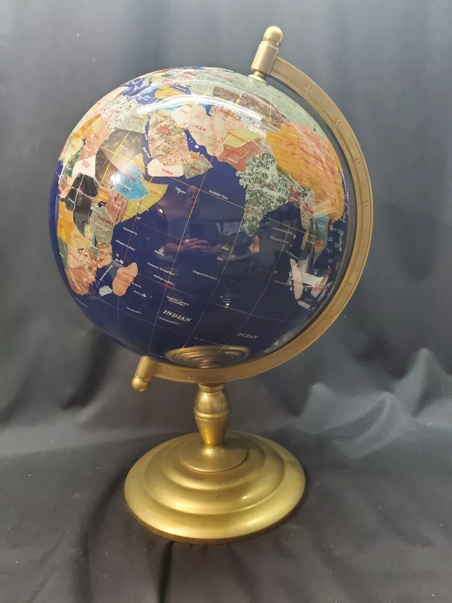 GemArt Globes 13 Diameter Gemstone Lapis Lazuli Blue Ocean Brass Base