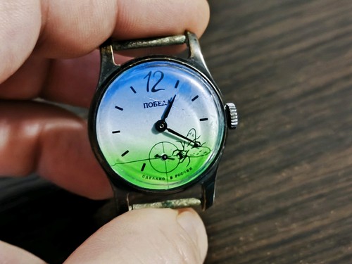 Beobachten Sie, wie Pobeda fliegt Vintage Sowjetrussland mechanische Uhr Mukha
