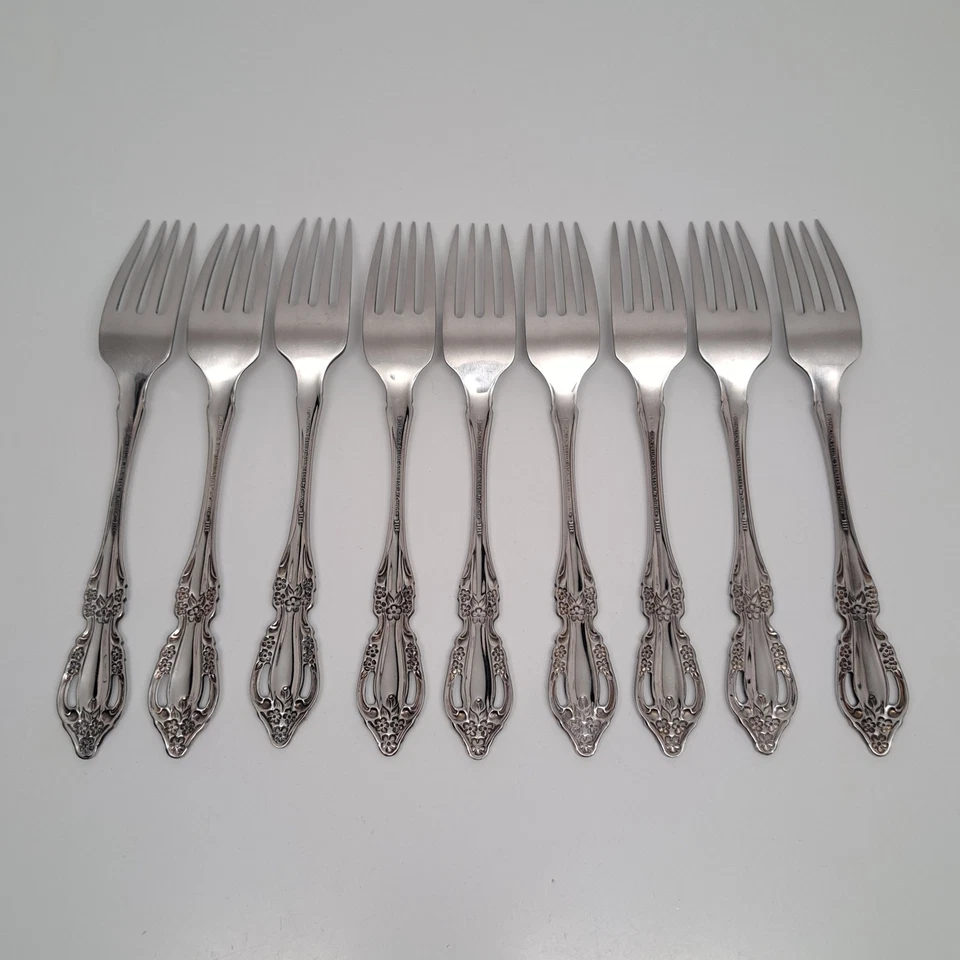 Oneida Raphael Dinner Forks Set of 9 Distinction Deluxe Stainless Flatware 7.25" - Image 2 of 4