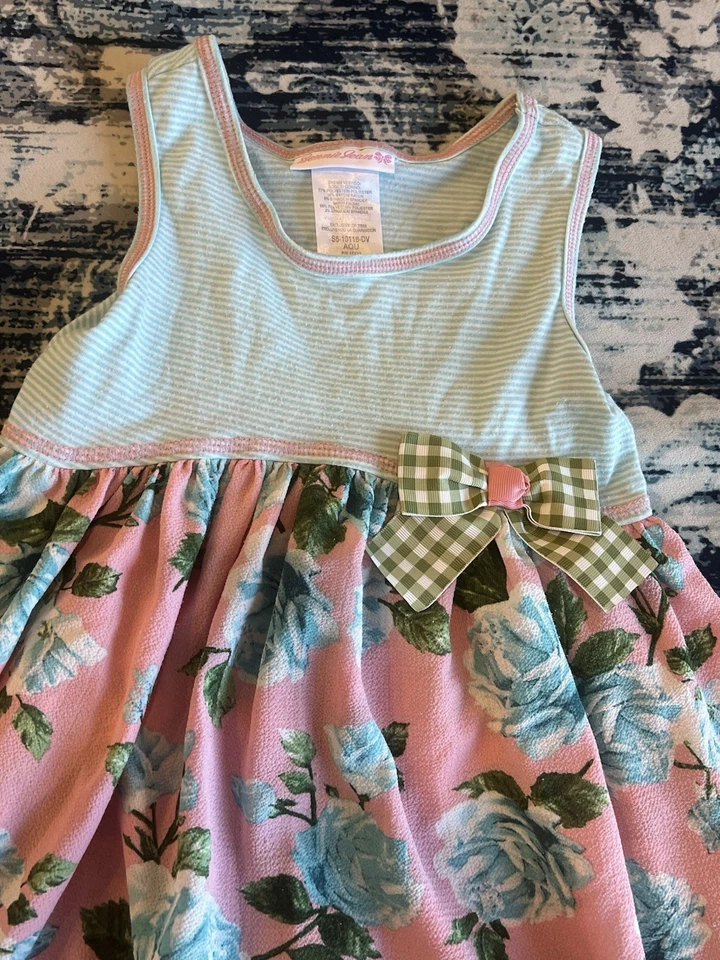 Vestido Bonnie Jean Raro Niñas Sin Mangas Estampado Floral Rayas Lazo Guinga Talla 6 Foto 3 de 4