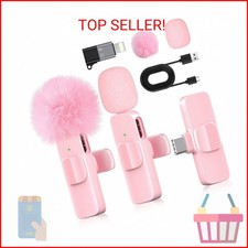 KoXeetech Pink Mini Wireless Microphone for iPhone Android, Lavalier Microphon