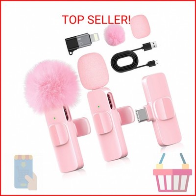 KoXeetech Pink Mini Wireless Microphone for iPhone & Android, Lavalier Microphon