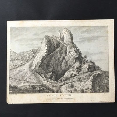 Gravur 1787 Dauphine Vue du Rocher Dents Gargantua Ballin XVIIIè 18thC Etching