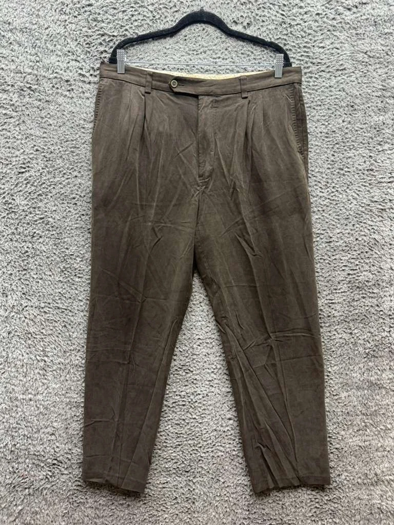 Tommy Bahama High Rise Silk Blend Pleated Dress Pants Brown Mens Size 38 x 32