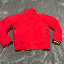 Vintage LL Bean Down Puffer Jacket Red Blue Made in USA Womens Small Puffer Coat