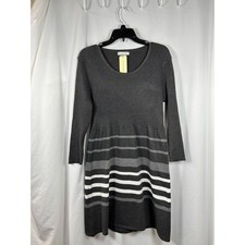 Jon & Anna Womens XL  Grey Striped Ribbed Knit Long Sleeve Sweater Dress NWT