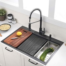 30 Inch Stainless Steel Kitchen Sink Workstation, Single Bowl Drop-in with Cu...