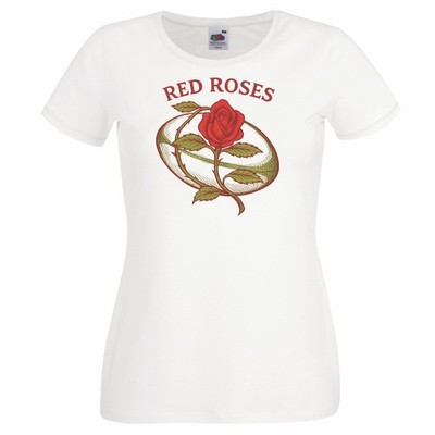 Damen-T-Shirt England Sport rot Rugby Rose Logo Lady Fit weiß