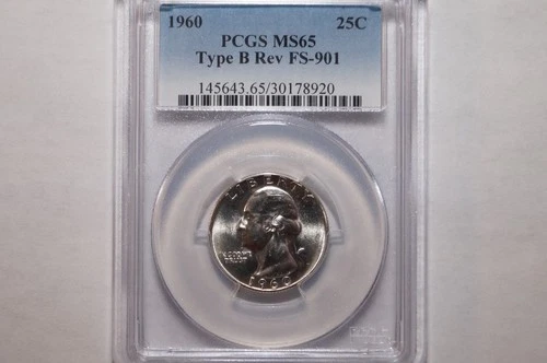 1960 WASHINGTON QUARTER TYPE B REVERSE FS-901 GRADED PCGS MS65