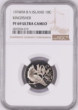 1974 British Virgin Islands 10 Cents Kingfisher Proof NGC PF69