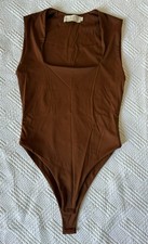 Lizette Collection Women's Square Neck Sleeveless Brown Bodysuit Stretch Large