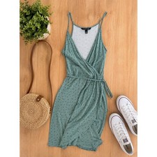 41 Hawthorn Sage Green Floral Wrap Mini Dress Adjustable Straps XS WGK70253