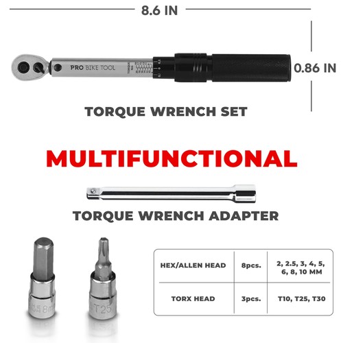 1/4 Inch Drive Click Bicycle Torque Wrench Set – 2 to 20 Nm – Maintenance Kit... - Picture 3 of 8