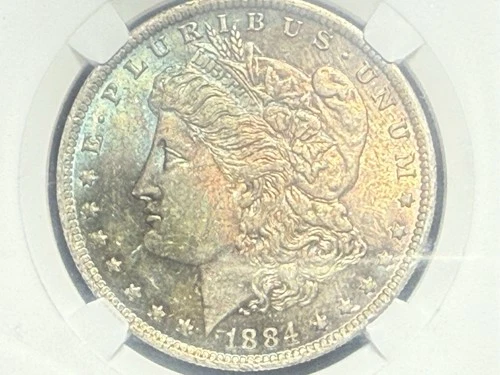 1884 O  Morgan Silver Dollar UNC BU Toning Rainbow