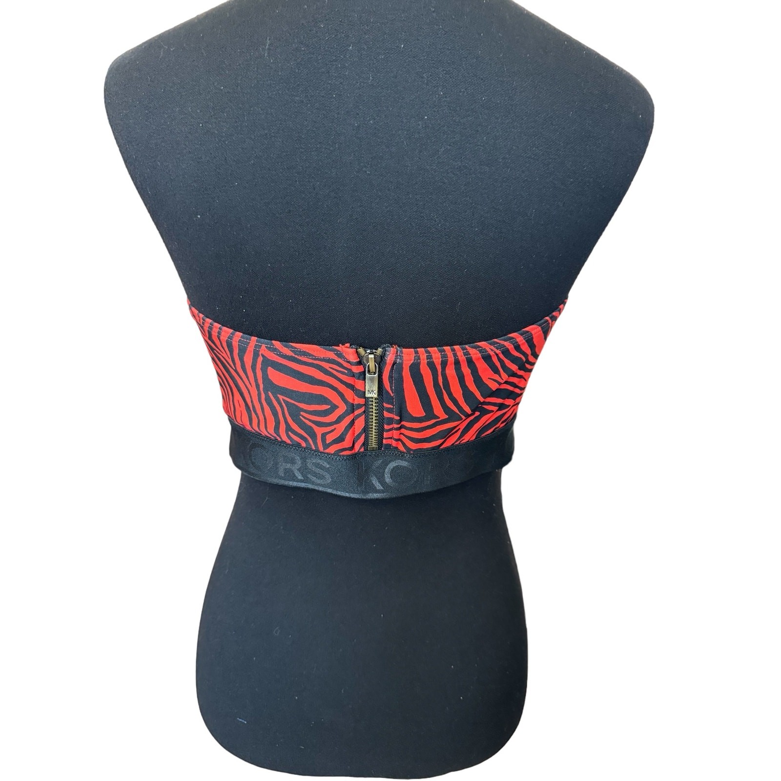 New Michael Kors Zebra Zip Back Bandeau Swim Top Size Large thumbnail 5