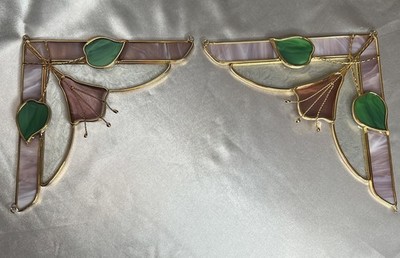 Art Nouveau Style Pink Lily Stained Glass Corner Panels (Set of 2)