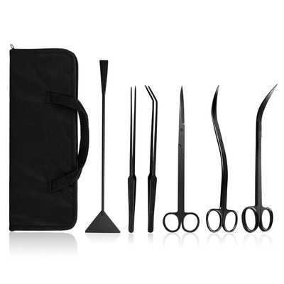 7 in 1 Kit Aquarium Plant Scissors Tools Set Curved Waved Scissor Tweezers Spat