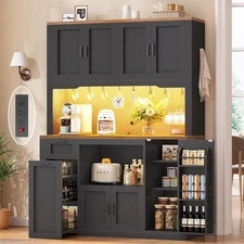 71" Pantry Cabinet, Kitchen Storage Cabinet with  LED Light &Storage Cart 3 Tier