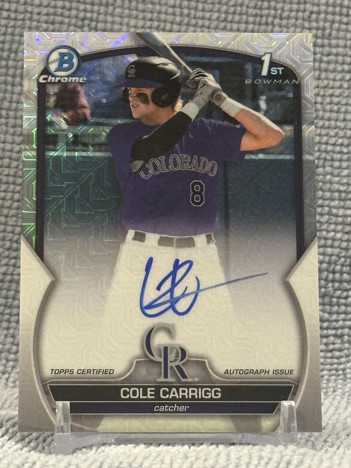 2023 Bowman Draft Cole Carrigg Chrome Auto HTA Choice Refractor 1st /150 Rockies
