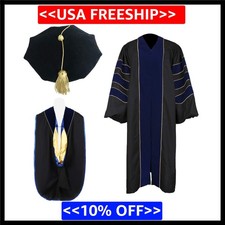 Unisex Deluxe Doctoral Graduation Gown Doctoral Hood and Doctoral Tam 8 Sided P