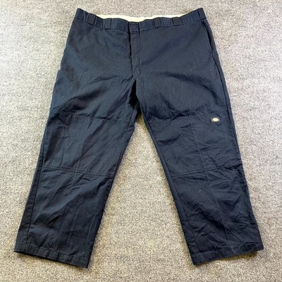 Dickies Work Pants Mens 50x30 Black Cotton Blend Double Knee Loose Fit Wide Leg