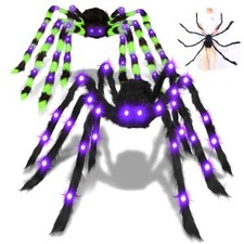2 Pack 5 Ft 4.2 Ft Giant Spider Halloween Decorations Outdoor, Light up Black