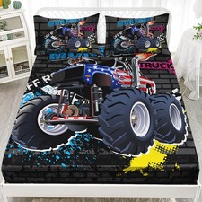 Cartoon Monster Truck Fitted Sheet Set Full Size,Popular Large Monster Truck ...