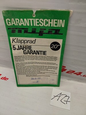 MIFA FAHRRAD FAHRRÄDER DDR GARANTIESCHEIN KLAPPRAD 20 GARANTIE SCHEIN OSTALGIE