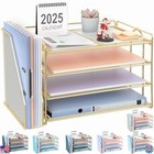 New Listing4-Tier Gold Paper Organizer with Magazine Holder, Desk Accessories for Office