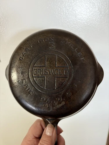 Griswold Cast Iron #3 Skillet Frying Pan LARGE BLOCK LOGO - Vintage