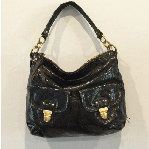 Coach Daisy borsa hobo tascabile lucida liquida pelle verniciata nera F23401 prezzo al pubblico consigliato $298