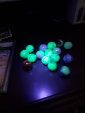 .75" Vintage JABO White/blue Slag Marbles Uranium Glow LOT OF 16 Burmese