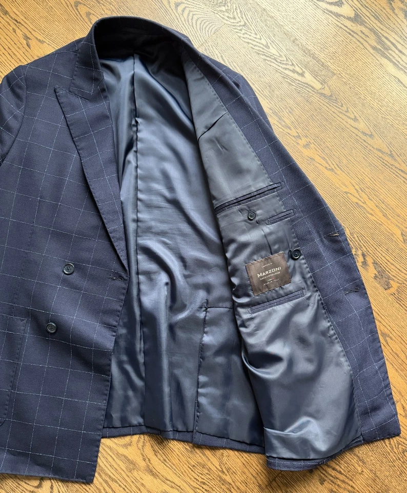 Abrigo deportivo personalizado Marzoni azul marino ventana 4x2 doble pecho parche bolsillos 42L Foto 3 de 4