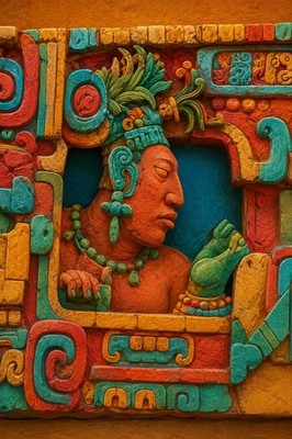Colorful Ancient Mayan Wall Relief Poster - 24x36  Premium Matte Paper 200gsm  