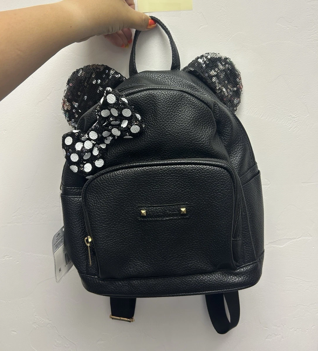 Classic Black Women’s Backpack Purse with Gold Accent Binca Textured Black & Gold Zipper Backpack with Suberhide  main image 3