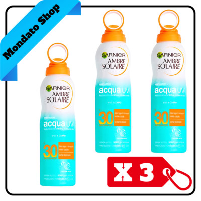 GARNIER AMBRE SOLAIRE SPRAY PROTEZIONE SOLARE SPF 30 UV AQUA 200ml (X3)